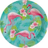 Merkloos / Sans marque Amscan Europe Gmbh Flamingo party bordjes - 16x - Dia 23 cm - Herbruikbaar van karton - Hawaii/Tropische feestartikelen
