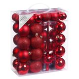 Inge-glas 47x Rode kunststof kerstballen 4-6 cm mat/glans met piek - mat/glans - Kerstboomversiering rood