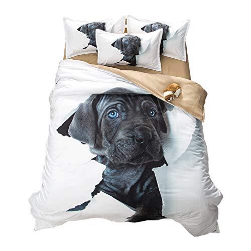 Stillshine 3D Dog Patroon Beddengoed Sets Deluxe Microvezel 4 Stuks Kids/Adult Quilt Cover Bed Sheet Bed Cover met Rits Sluiting en Kussenslopen Hypoallergeen 200 * 230 cm Kleur 3