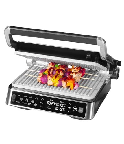 Genius Chef Contactgrill, elektrische grill roestvrij staal voor sandwiches steak, afneembare grillplaten, sandwichtoaster, incl. 2 grillplaten, set 6-delig, grijs