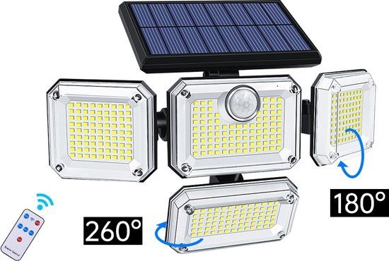 Lichtendirect Solar Wandlamp Buiten - 333 LED's - Met Bewegingssensor, Afstandsbediening, en Verstelbaar - Zonne-energie