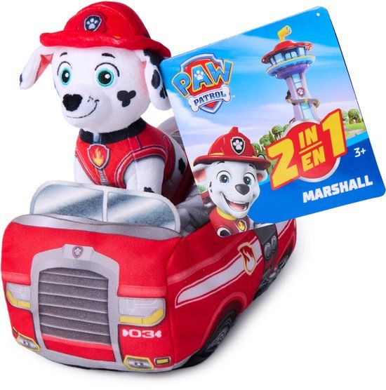 Top1Toys Spin Master PAW Patrol 2 in 1 Pluche Knuffel Marshall met Voertuig - 15cm