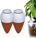 Merkloos Relaxdays Waterdruppelaars - set van 2 - 350 ml - met deksel - keramiek - terracotta-wit