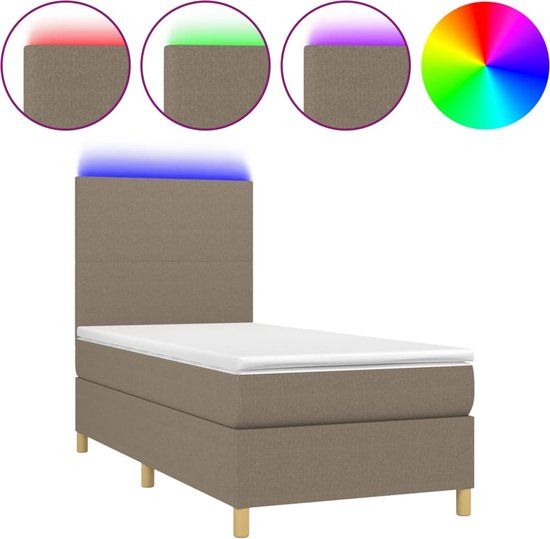 vidaXL Boxspring met matras en LED stof taupe 90x200 cm