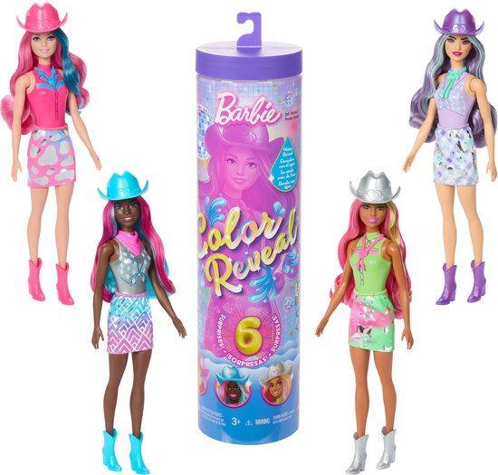 Barbie Color Reveal Modepop en Accessoires met 6 Verrassingen, Discoster Serie met Metallic Glans en van Kleur Veranderend Lijfje (Stijlen kunnen variëren), JCP01