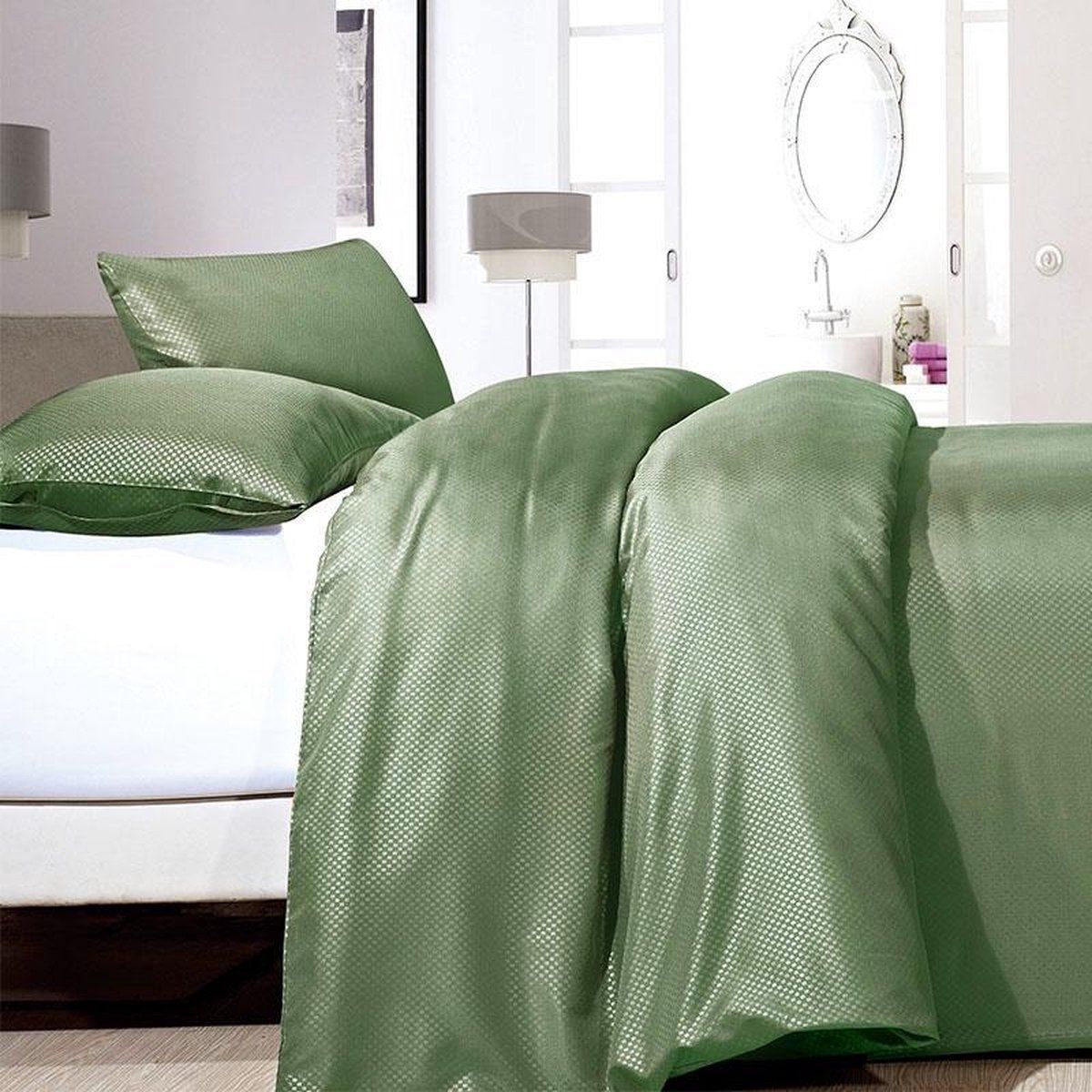 ZENsation Dekbedovertrekset, Satin Point, Beddengoed, Modern, Lichtgewicht, 240x200/220 + 2 kussenslopen 60x70, Groen
