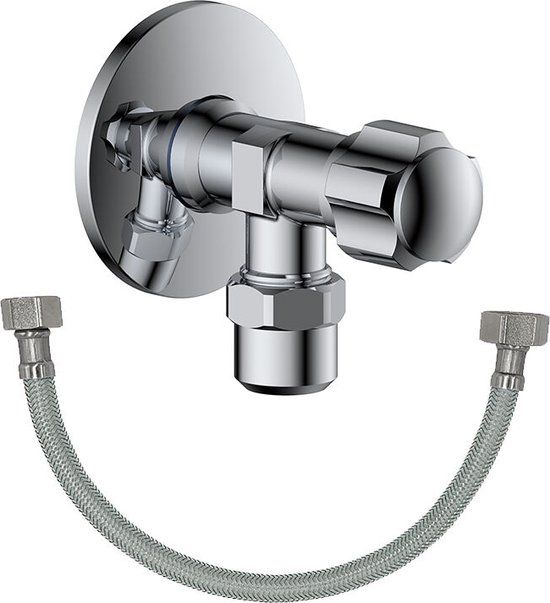 Hoekstopkraan met Aansluitingslang Chroom 1/2x3/8”