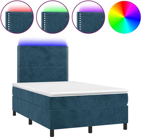 vidaXL Boxspring met matras en LED fluweel donkerblauw 120x200 cm