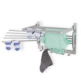 Brightmaison BGT Waskleding Droogrek Wandmontage Wasruimte Organizer met Haken & Swing Arms, 17" Metalen Wasrek Zilver