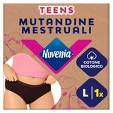 Nuvenia Lijn tieners, menstruatieslipjes van biologisch katoen, wasbaar en herbruikbaar met geïntegreerde bescherming voor dag en nacht, overvloedige rivier, kleur zwart, maat L, 1 pak