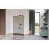 Fortifura Galeria Vrijstaande Inloopdouche - 180x200cm - Rookglas - antikalk - 8mm veiligheidsglas - wandsteunen - mat zwart