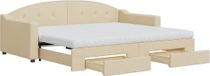 vidaXL Canapé-lit avec lit gigogne et tiroirs 90x200 cm tissu crème