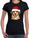 Bellatio Decorations Kerst T-shirt voor dames - Golden Retriever hond - met kerstmuts - zwart - Kerstfeest M
