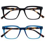 OPULIZE KOI Leesbrillen 2-Pack - Groot Rechthoekig Montuur - Zwart-Blauw - Heren Dames - Veerscharnieren - RR50-13 - +2.50