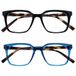 OPULIZE KOI Leesbrillen 2-Pack - Groot Rechthoekig Montuur - Zwart-Blauw - Heren Dames - Veerscharnieren - RR50-13 - +2.50