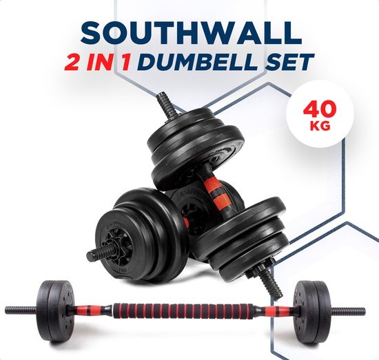 SOUTHWALL dumbell set tot 40kg – halterset – fitness gewichten – verstelbare gewichten - halterstang