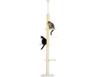 PawHut Kratzbaum deckenhoch Höhe 220-260 cm Katzenbaum mit Kratzsäulen, Spielbälle, Sisalstämme, Plattformen mehrstöckiger Katzenkratzbaum Kletterbaum für mittelgroße Katzen, Gelb