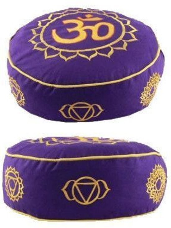 Yogi & Yogini naturals Meditatiekussen violet 7 chakra s geborduurd 33x15cm