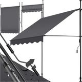 Tectake® Klemluifel met handslinger - Balkonluifel zonder boren - Breedte 150 cm - Antraciet