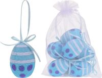 Merkloos / Sans marque Koopman International Decoratie paaseieren hangend - 6x - blauw glitter - piepschuim - 6 cm