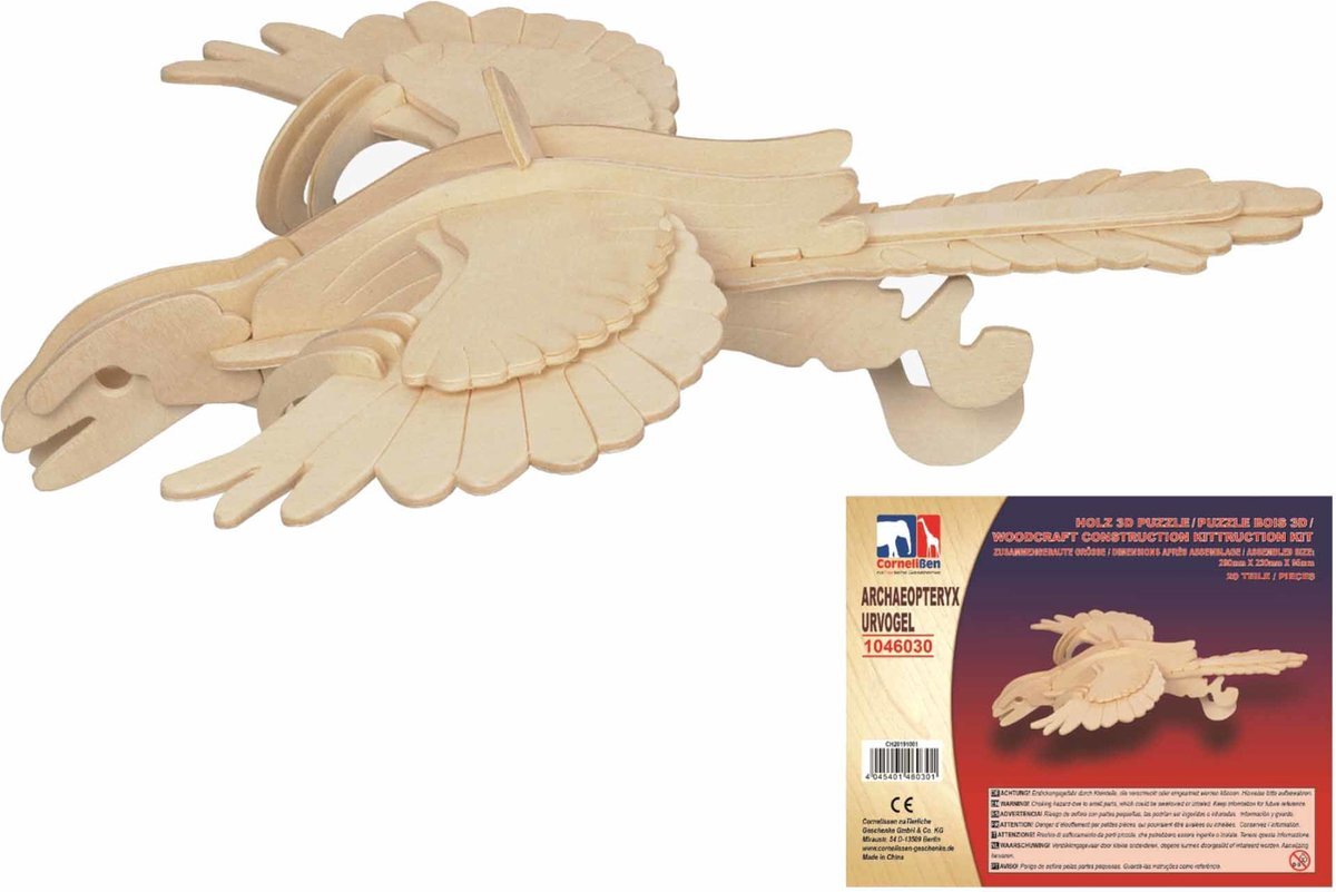 Cornelissen Houten dieren 3D puzzel Archaeopteryx dinosaurus vogel - Speelgoed bouwpakket 28 x 23 x 9,5 cm