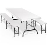 Casaria Picknickset Inklapbaar – 2 Banken 1 Tafel 180 cm – Wit