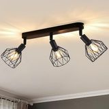 ANWIO Spot Licht Fittings Plafonds, Keuken Verlichting Plafond met E14 Basis Metalen Draadkooi, Verstelbare Zwarte 3-Way Spotlights Plafondlamp, Plafondverlichting voor Woonkamer