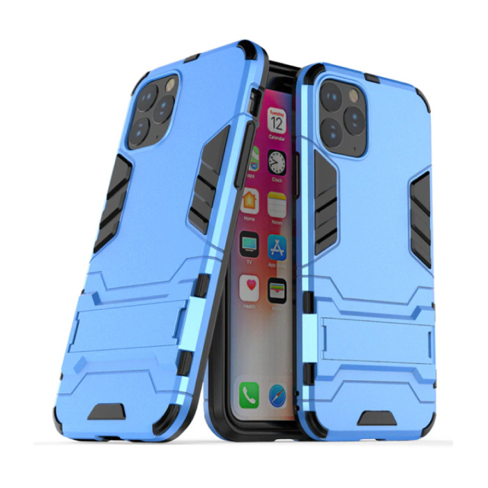 HATOLY iPhone 11 Pro - Robotic Armor Case Cover Cas TPU Hoesje Blauw + Kickstand