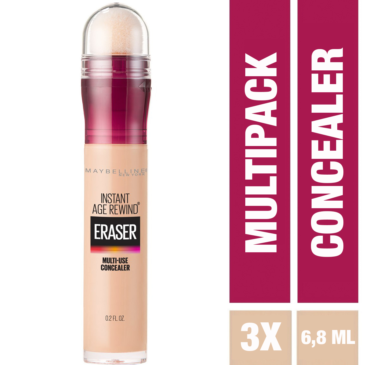 Maybelline Instant Anti Age Eraser 01 Light Multipack - voordeelverpakking concealers die zichtbaar wallen wegwerken - 6,8 ml (eerst: Instant Age Rewind Concealer)