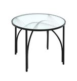 HAKU Salontafel ronde bijzettafel met glasplaat zwart metaal veiligheidsglas 5 mm - Maat: H 40 cm x Ø 50 cm, Stijl: Modern