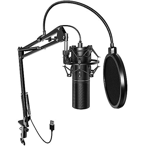 TONOR USB-Gaming Microfoon, PC, Podcast, Condensator Microfoonkit, Nierkarakteristiek met Armstandaard, Popbescherming, Brodcasting Microfoon voor Streaming Opname, YouTube Twitch, Q9 Nieuw Model