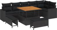 vidaXL Tuinbank Set Zwart Polyrattan 4 Zitplekken
