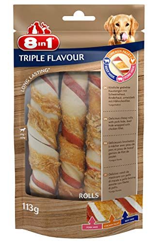 8in1 Triple Flavour koekjes voor honden, met extra veel vlees, per stuk verpakt (113 g), Rolls (1 x 113 g)