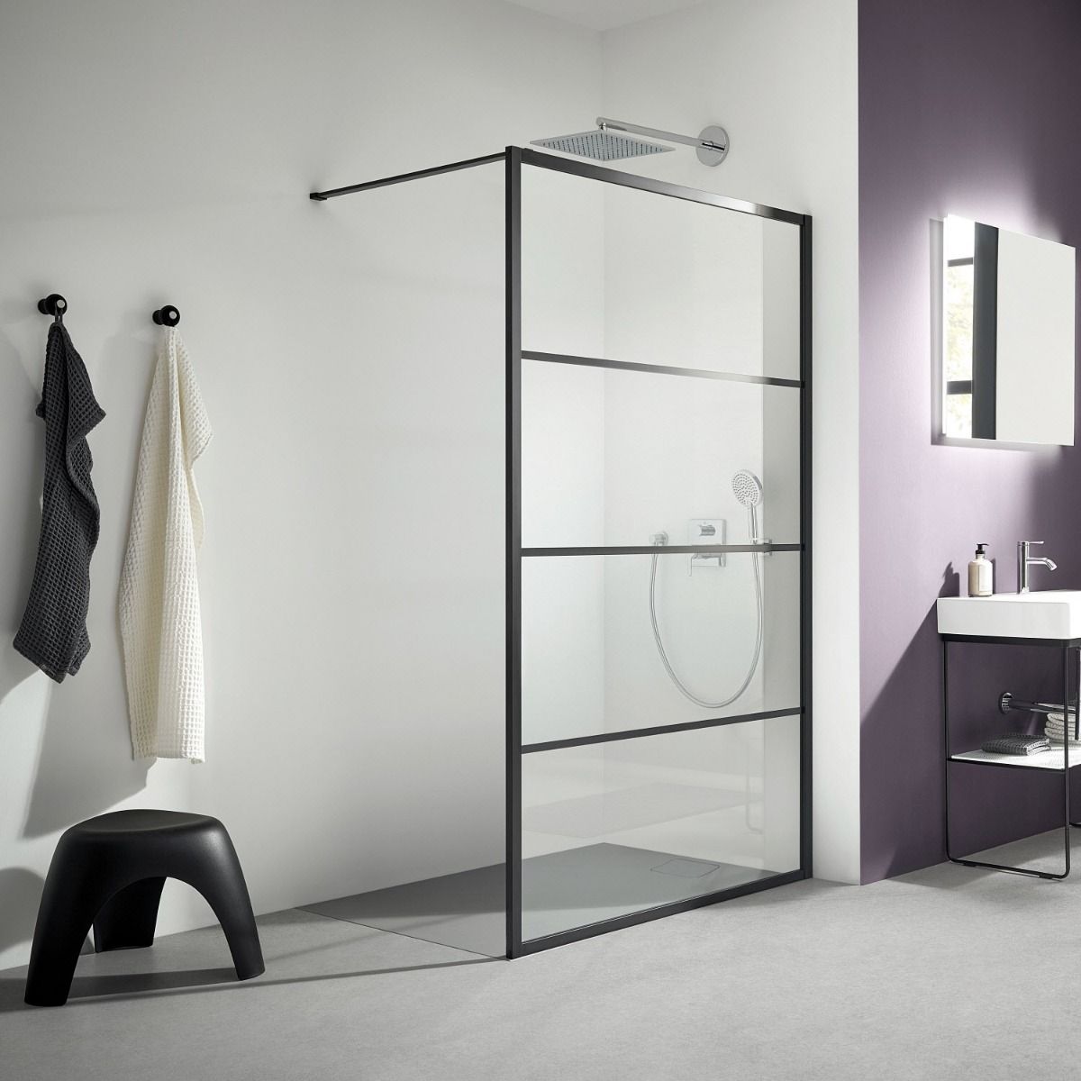 Badkamerplanet Douchewand Raster 90x200 cm Mat Zwart 8mm Nano Glas