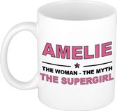 Bellatio Decorations naam cadeau mok - Amelie - Woman Myth Supergirl - koffiemok - 300 ml - collega - moederdag