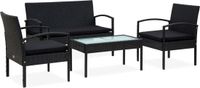 vidaXL Loungeset met kussens van polyrotan, 4-delig, zwart