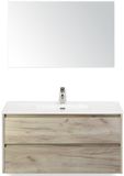BES LED Dante Badmeubelset 100 cm - Craft Oak - Keramische Wastafel Wit Cover met Spiegel