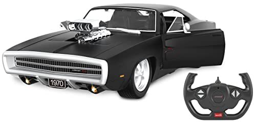 Jamara 402117 Dodge Charger R/T 1970 1:16 2,4GHz deur handmatig officieel gelicentieerd, gedetailleerde binnenruimte, getrouwe lak, op afstand bestuurbare RC auto, zwart