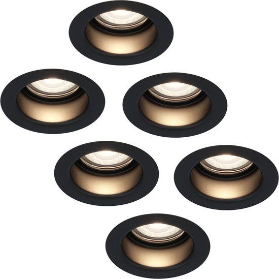 HOFTRONIC Mari Set van 6 LED inbouwspots - Zwart - Rond - 6W - 570 Lumen - 4000K Neutraal Wit - GU10 - IP65