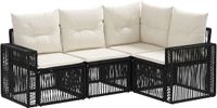 vidaXL Tuinbankenset 4-persoons Zwart en Crèmewit Polyrattan