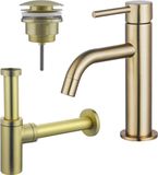 FortiFura Calvi Slim Wastafelkraanset - Lage wastafelkraan - Messing geborsteld (goud)
