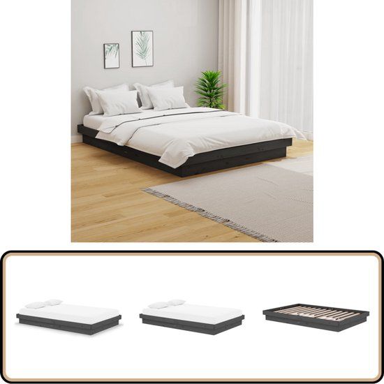 vidaXL Bedframe Massief Hout Grijs 120x190 cm