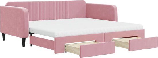 vidaXL Slaapbank met onderschuifbed en lades 100x200 cm fluweel roze