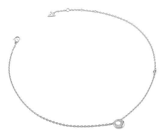 GUESS Moon Drops 16-18" Coin Pave Necklace Rhodium zilverkleurig