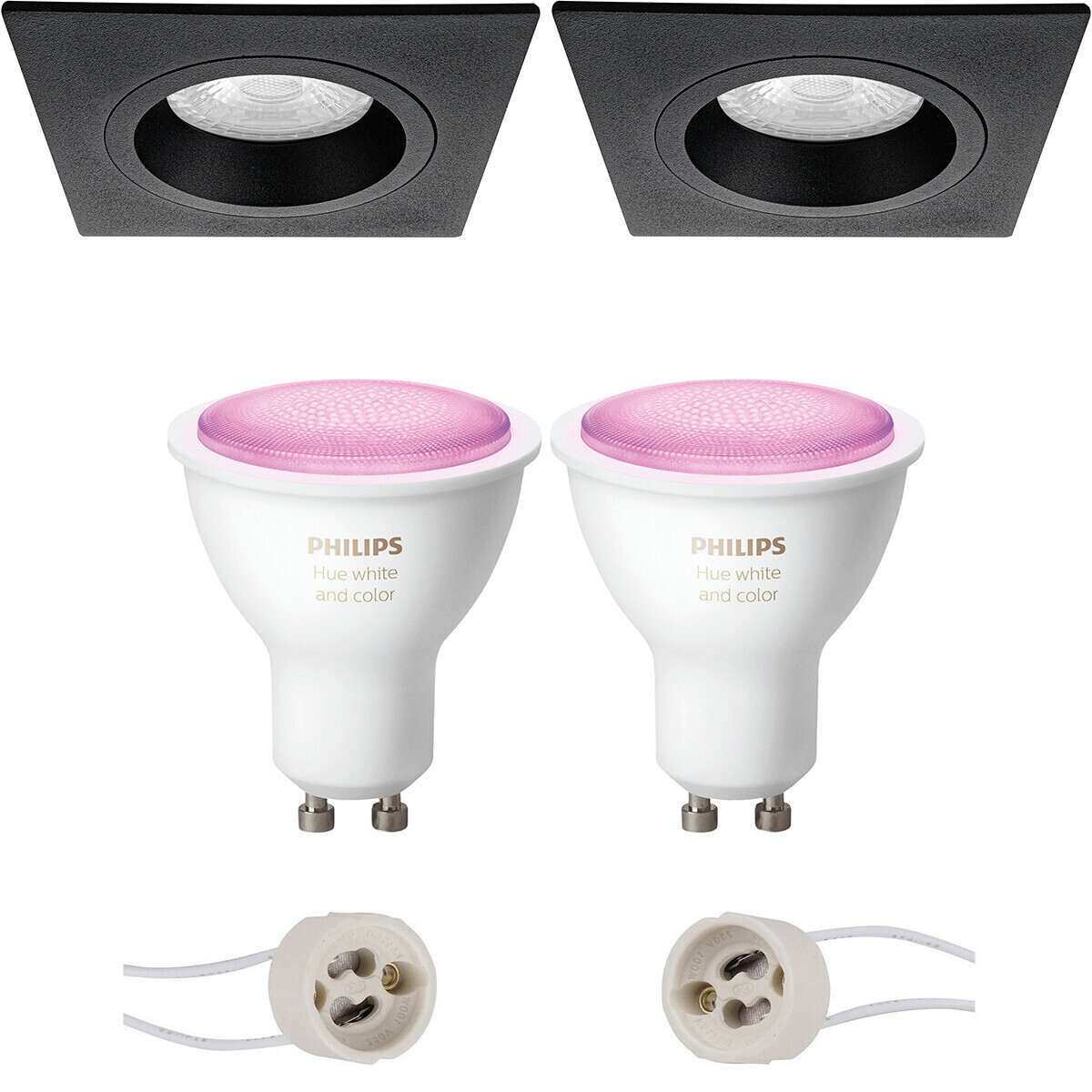 BES LED Pragmi Rodos Pro - Inbouw Vierkant - Mat Zwart - 93mm - Philips Hue - LED Spot Set GU10 - White and Color Ambiance - Bluetooth