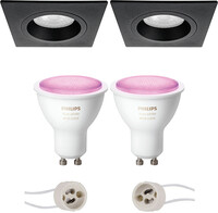 BES LED Pragmi Rodos Pro - Inbouw Vierkant - Mat Zwart - 93mm - Philips Hue - LED Spot Set GU10 - White and Color Ambiance - Bluetooth