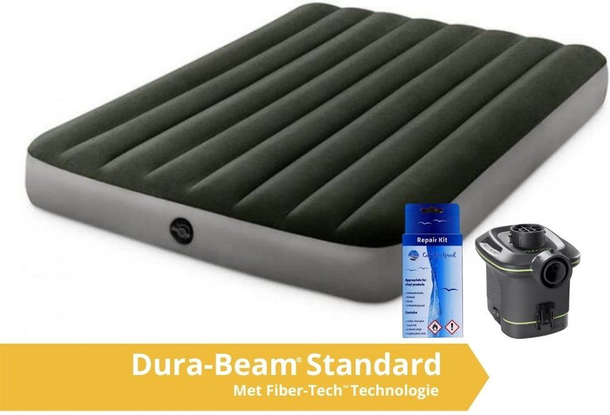 Intex Prestige Downy - Luchtbed - Twijfelaar - Groen - 191x137x25 cm - Inclusief Pomp Op Batterijen