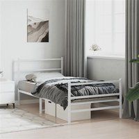 vidaXL Cadre de Lit Métal avec Tête de Lit Pied de Lit, Lit Simple avec Sommier à Lattes, Lit Adulte avec Pied Chambre, Moderne, Blanc 107x203 cm