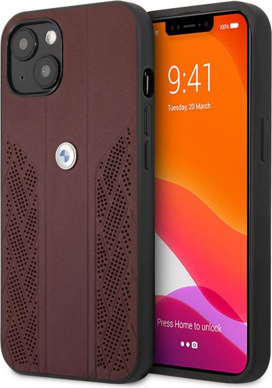 BMW iPhone 13 Backcase hoesje - Effen Rood - Leer