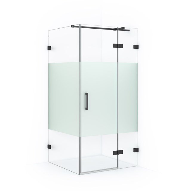 Maxaro Douchecabine Diamond 90x90cm 8mm Helder Veiligheidsglas met Matte Strook Zwart Chroom